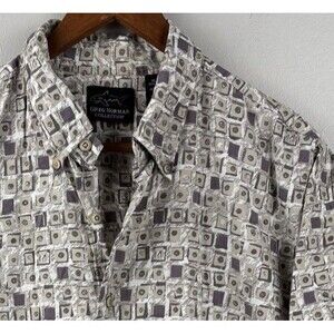 Greg Norman Button Front Shirt Mens XL Abstract Pattern Short Sleeve Classic